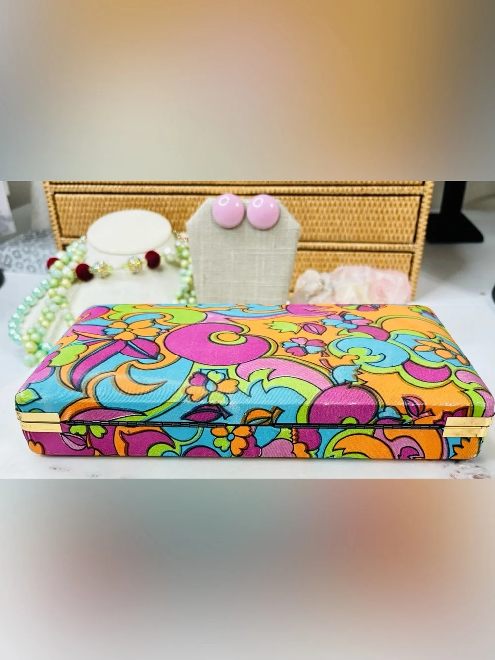 Vintage 1960s Groovy Mele Hippie Psychedelic Swirl Colors Jewelry Box